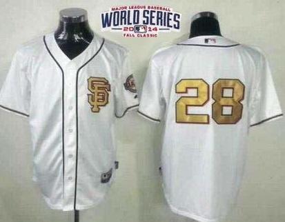 San Francisco Giants 28 Buster Posey Cream Gold No. 2014 World Series Patch Stitched MLB Baseball Jersey