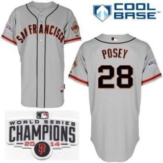 San Francisco Giants 28 Buster Posey Grey 2014 World Series Champions Patch Stitched MLB Baseball Jersey
