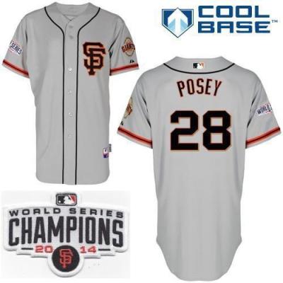 San Francisco Giants 28 Buster Posey Grey 2014 World Series Champions Patch Stitched MLB Baseball Jersey SF