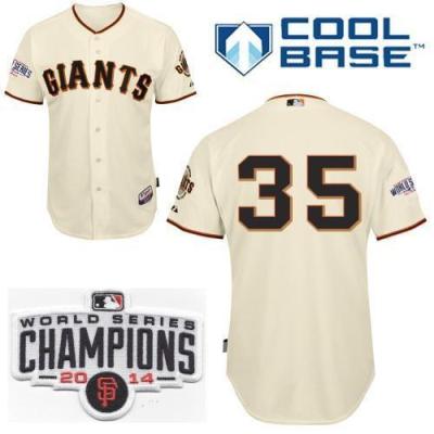 San Francisco Giants 35 Brandon Crawford Cream 2014 World Series Champions Patch Stitched MLB Baseball Jersey