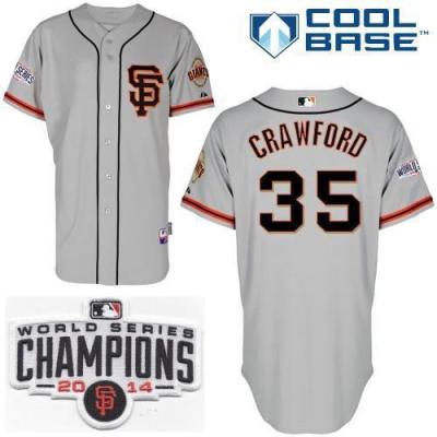 San Francisco Giants 35 Brandon Crawford Grey 2014 World Series Champions Patch Stitched MLB Baseball Jersey SF