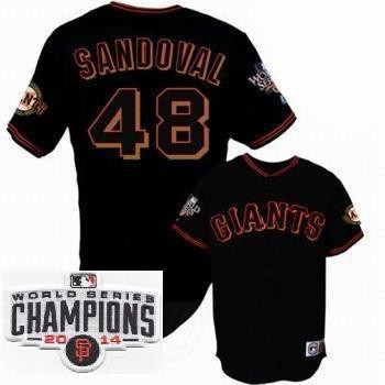 San Francisco Giants 48 Pablo Sandoval Black 2014 World Series Champions Patch Stitched MLB Baseball Jersey