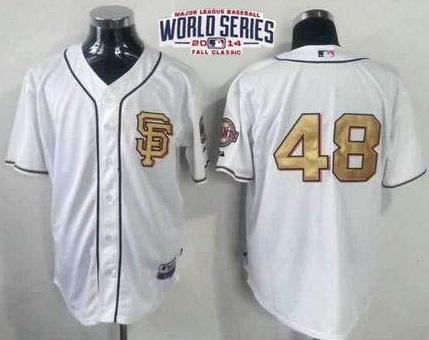 San Francisco Giants 48 Pablo Sandoval Cream Gold No. 2014 World Series Patch Stitched MLB Baseball Jersey