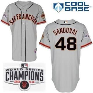 San Francisco Giants 48 Pablo Sandoval Grey 2014 World Series Champions Patch Stitched MLB Baseball Jersey