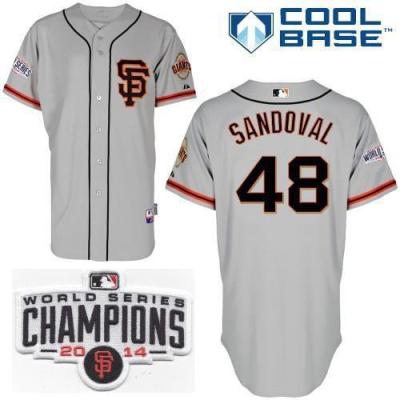 San Francisco Giants 48 Pablo Sandoval Grey Road 2 2014 World Series Champions Patch Stitched MLB Baseball Jersey