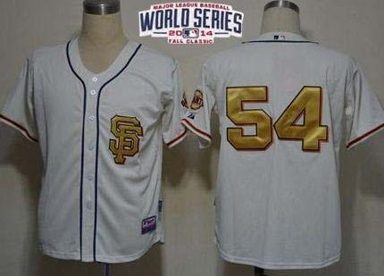 San Francisco Giants 54 Sergio Romo Cream Gold No. 2014 World Series Patch Stitched MLB Baseball Jersey
