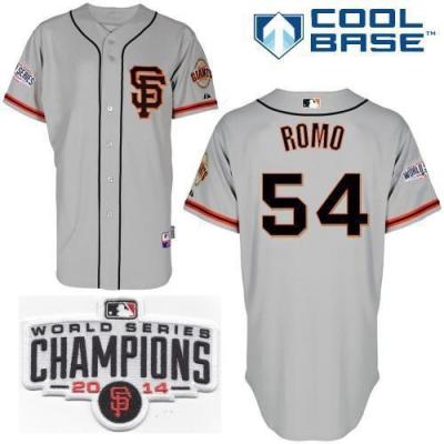 San Francisco Giants 54 Sergio Romo Grey Road 2 2014 World Series Champions Patch Stitched MLB Baseball Jersey