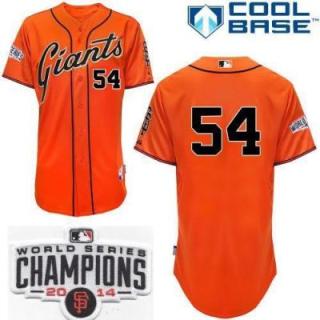 San Francisco Giants 54 Sergio Romo Orange 2014 World Series Champions Patch Stitched MLB Baseball Jersey