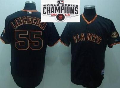 San Francisco Giants 55 Tim Lincecum Black 2014 World Series Champions Patch Stitched MLB Baseball Jersey
