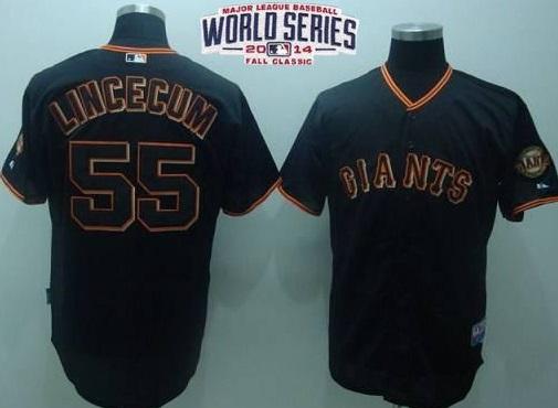 San Francisco Giants 55 Tim Lincecum Black 2014 World Series Patch Stitched MLB Baseball Jersey