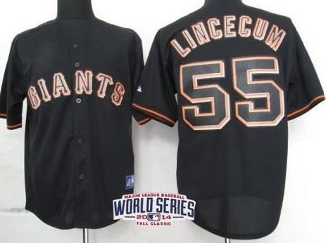 San Francisco Giants 55 Tim Lincecum Black Fashion 2014 World Series Patch Stitched MLB Baseball Jersey
