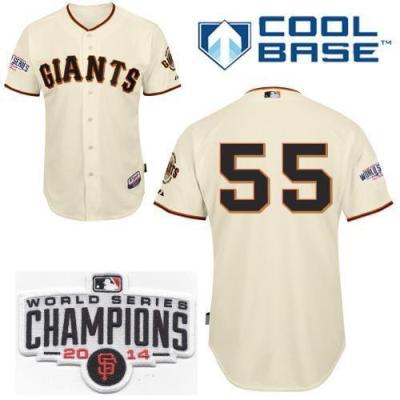 San Francisco Giants 55 Tim Lincecum Cream 2014 World Series Champions Patch Stitched MLB Baseball Jersey
