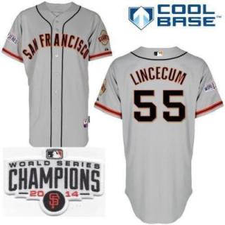 San Francisco Giants 55 Tim Lincecum Grey 2014 World Series Champions Patch Stitched MLB Baseball Jersey