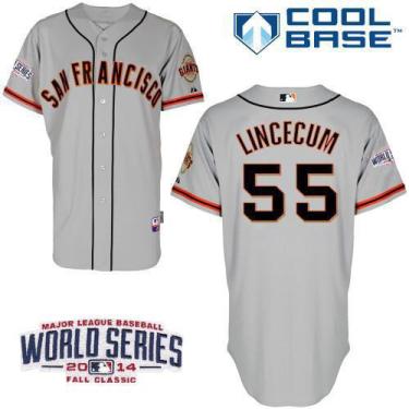San Francisco Giants 55 Tim Lincecum Grey 2014 World Series Patch Stitched MLB Baseball Jersey