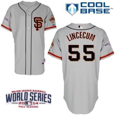 San Francisco Giants 55 Tim Lincecum Grey Road 2 2014 World Series Patch Stitched MLB Baseball Jersey