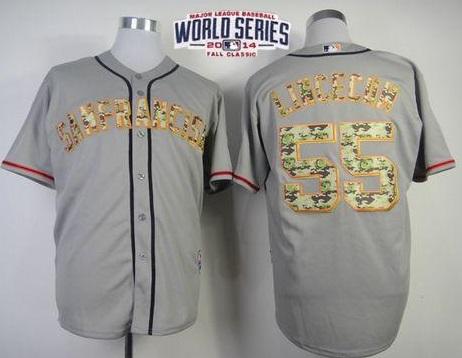 San Francisco Giants 55 Tim Lincecum Grey USMC 2014 World Series Patch Stitched MLB Baseball Jersey