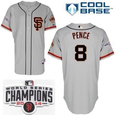 San Francisco Giants 8 Hunter Pence Grey 2014 World Series Champions Patch Stitched MLB Baseball Jersey
