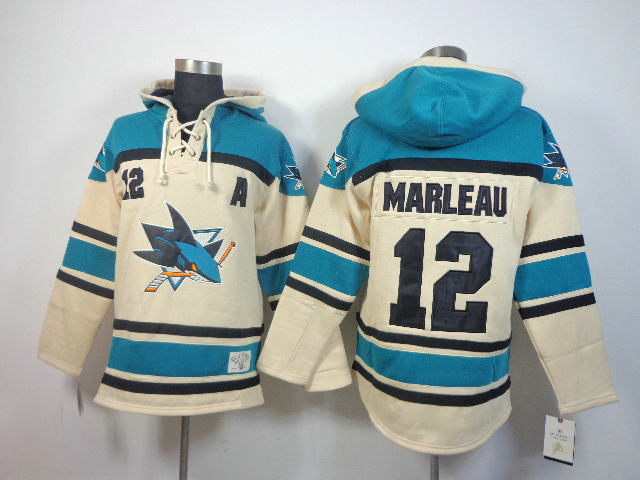 San Jose Sharks 12 Patrick Marleau cream with blue NHL Fashion hoddies