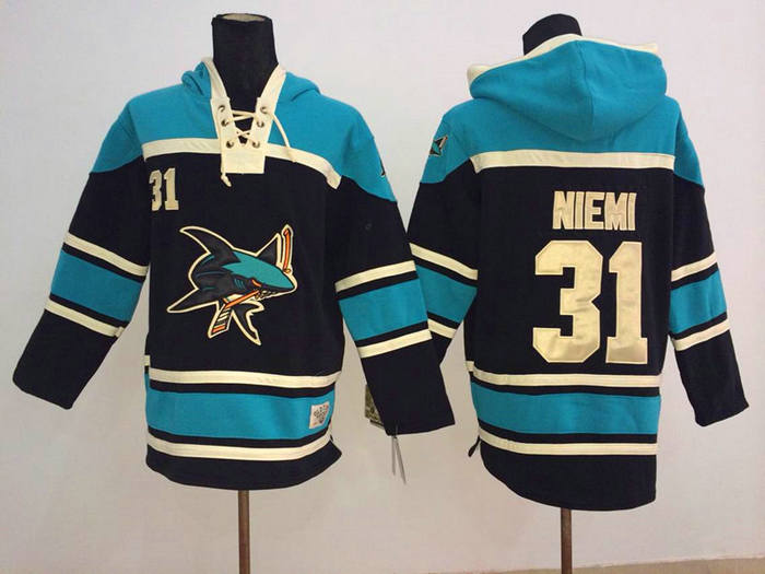 San Jose Sharks 31 Antti Niemi black with blue NHL hockey hoddies