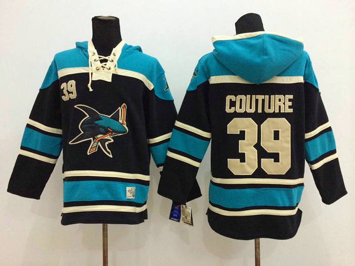 San Jose Sharks 39 Logan Couture black with blue NHL hockey hoddies