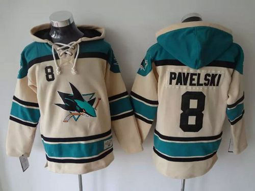 San Jose Sharks 8 Joe Pavelski Cream Sawyer Hooded Sweatshirt NHL jersey