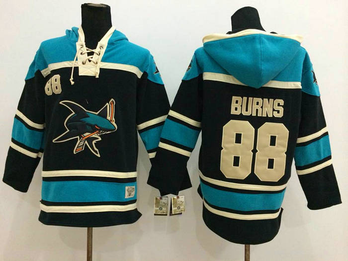 San Jose Sharks 88 Burns black with blue NHL hockey hoddies