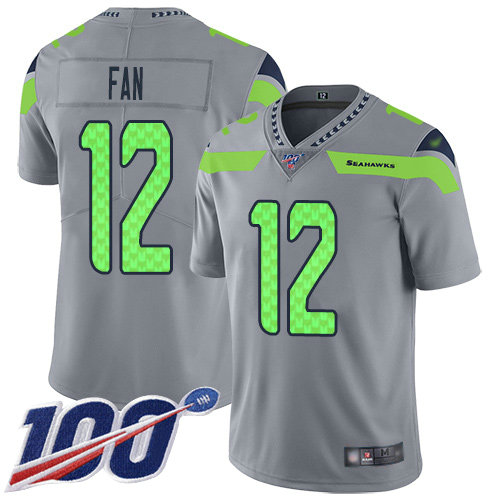 Seahawks #12 Fan Gray Men's Stitched Football Limited Inverted Legend 100th Season Jersey