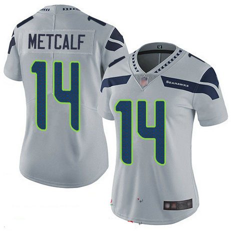 Seahawks #14 D.K. Metcalf Grey Alternate Women's Stitched Football Vapor Untouchable Limited Jersey