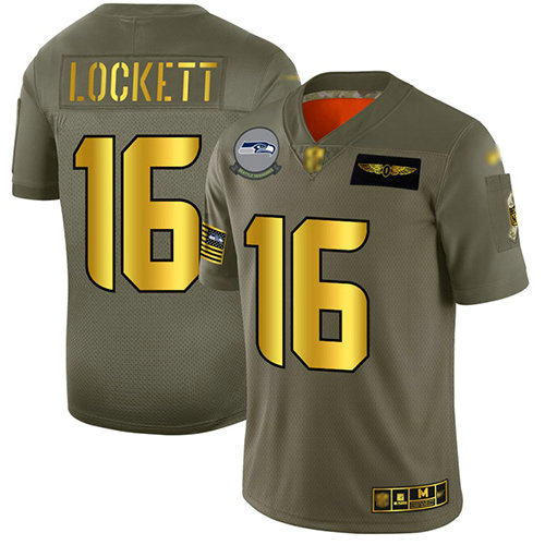 Seahawks #16 Tyler Lockett Camo Gold Men's Stitched Football Limited 2019 Salute To Service Jersey