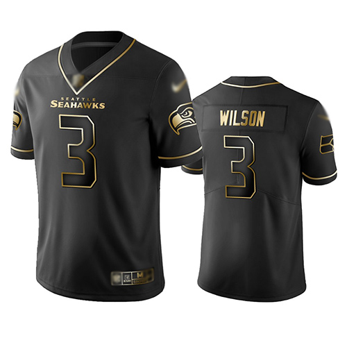 Seahawks #3 Russell Wilson Black Men's Stitched Football Limited Golden Edition Jersey
