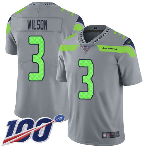 Seahawks #3 Russell Wilson Gray Men's Stitched Football Limited Inverted Legend 100th Season Jersey