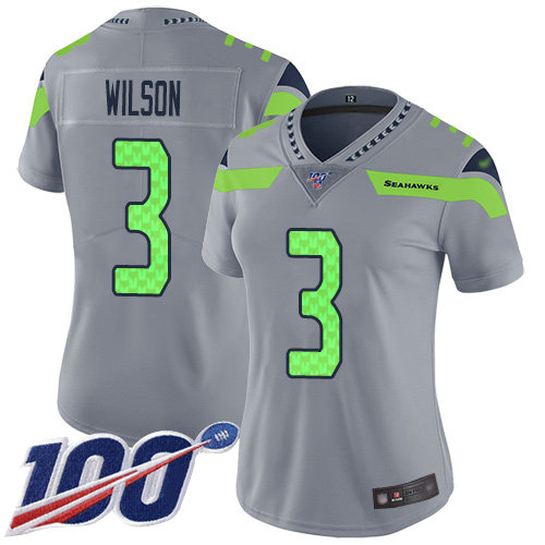 Seahawks #3 Russell Wilson Silver Women's Stitched Football Limited Inverted Legend 100th Season Jersey