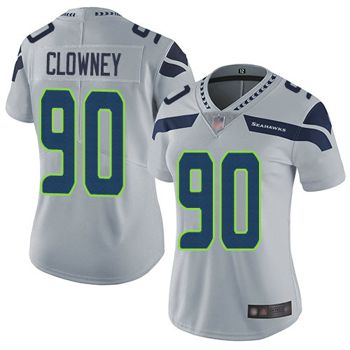 Seahawks #90 Jadeveon Clowney Grey Alternate Women's Stitched Football Vapor Untouchable Limited Jersey