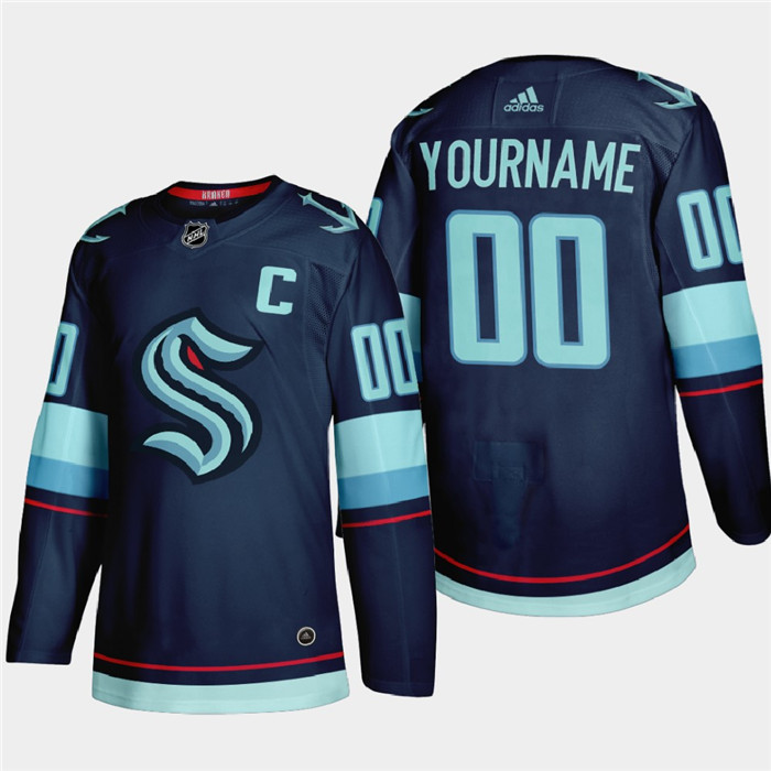 Seattle Kraken Custom Men's Adidas 2021-22 Navy Home Authentic Stitched NHL Jersey