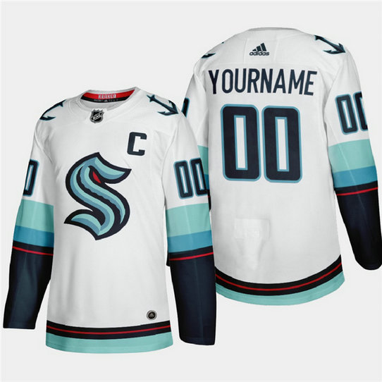 Seattle Kraken Custom Men's Adidas 2021-22 White Away Authentic Stitched NHL Jersey