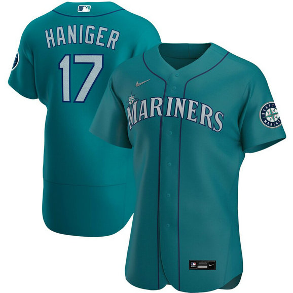 Seattle Mariners #17 Mitch Haniger Men's Nike Aqua Alternate 2020 Authentic Player MLB Jersey