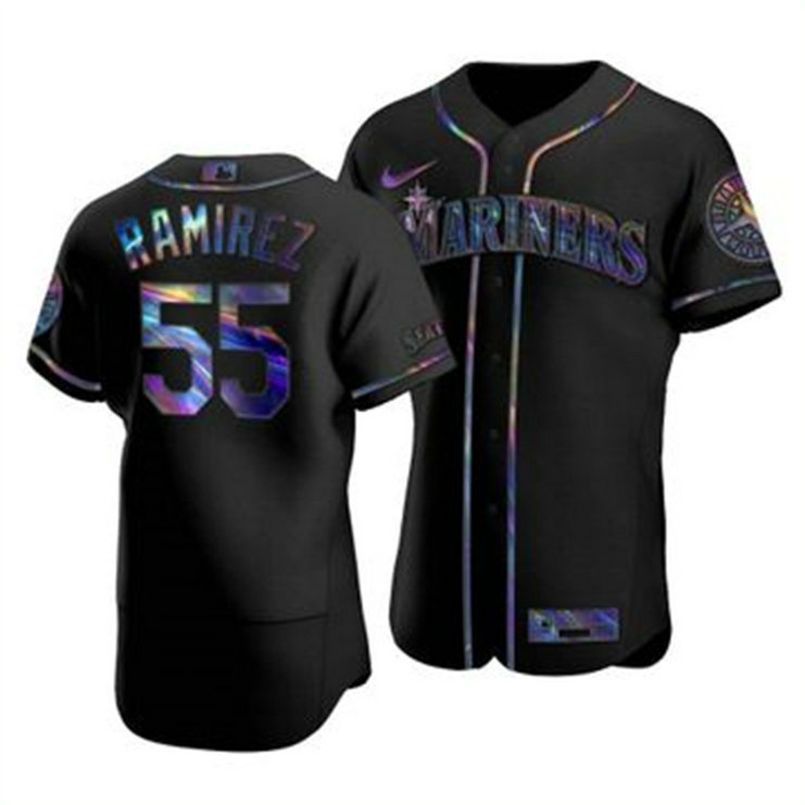 Seattle Mariners #55 Yohan Ramirez Men's Nike Iridescent Holographic Collection MLB Jersey - Black