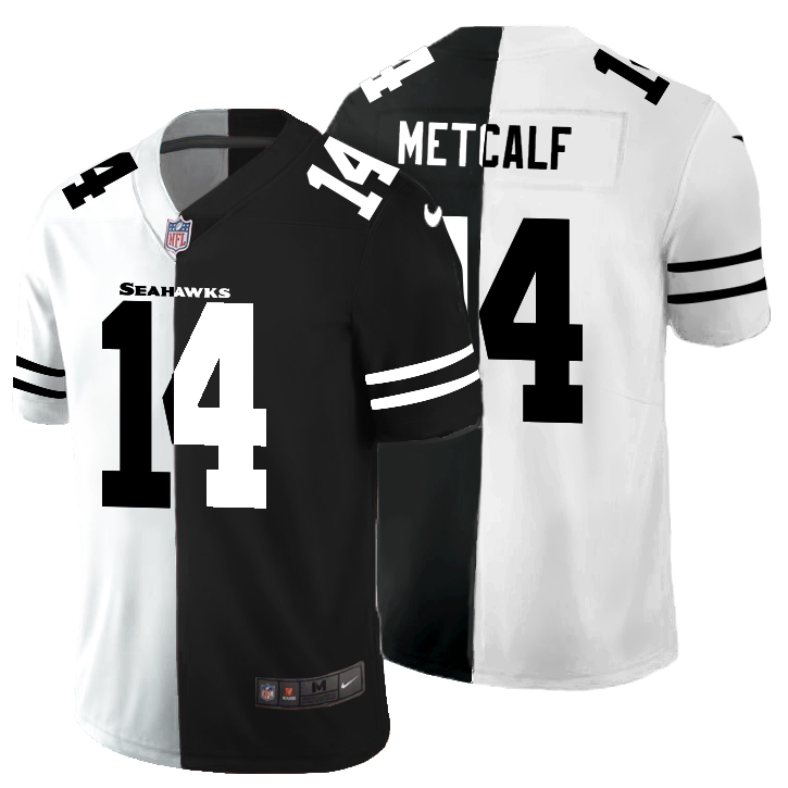 Seattle Seahawks #14 DK Metcalf Men's Black V White Peace Split Nike Vapor Untouchable Limited NFL Jersey1