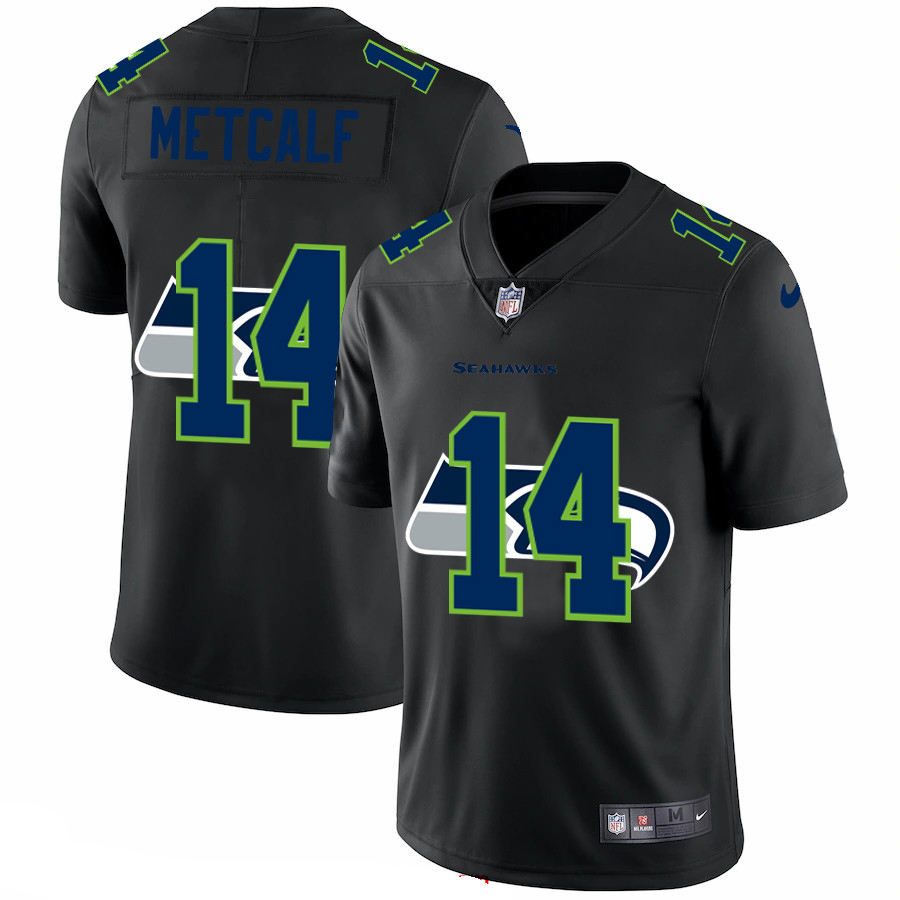 Seattle Seahawks #14 DK Metcalf Men's Nike Team Logo Dual Overlap Limited NFL Jersey Black