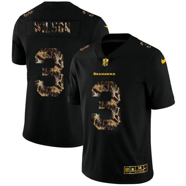 Seattle Seahawks #3 Russell Wilson Men's Black Nike Flocked Lightning Vapor Limited NFL Jersey