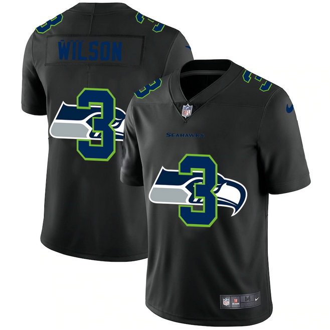 Seattle Seahawks #3 Russell Wilson Men's Nike Team Logo Dual Overlap Limited NFL Jersey Black
