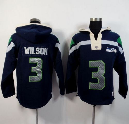 Seattle Seahawks 3 Russell Wilson Navy Blue Player Winning Method Pullover NFL Hoodie