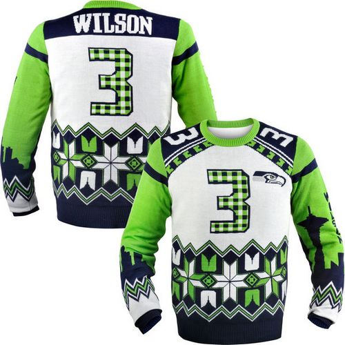 Seattle Seahawks 3 Russell Wilson White Nike NFL Sweater