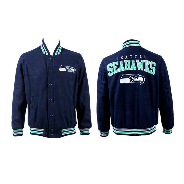 Seattle Seahawks Navy Blue Team Logo Suede NFL Jackets