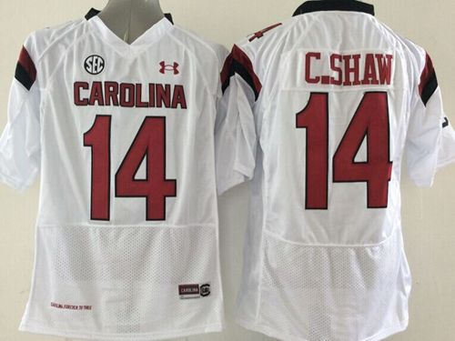 South Carolina Fighting Gamecocks 14 Connor Shaw White SEC Patch NCAA Jersey