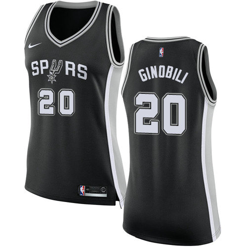 Spurs #20 Manu Ginobili Black Women's Basketball Swingman Icon Edition Jersey