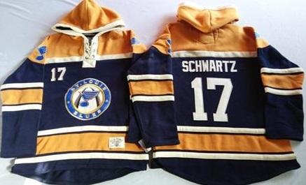 St. Louis Blues 17 Jaden Schwartz Navy Blue Gold Sawyer Hooded Sweatshirt NHL Jersey