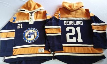 St. Louis Blues 21 Patrik Berglund Navy Blue Gold Sawyer Hooded Sweatshirt NHL Jersey