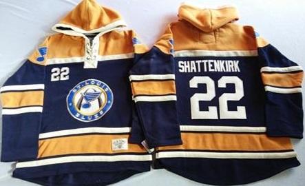 St. Louis Blues 22 Kevin Shattenkirk Navy Blue Gold Sawyer Hooded Sweatshirt NHL Jersey