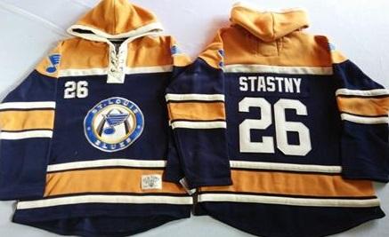 St. Louis Blues 26 Paul Stastny Navy Blue Gold Sawyer Hooded Sweatshirt NHL Jersey